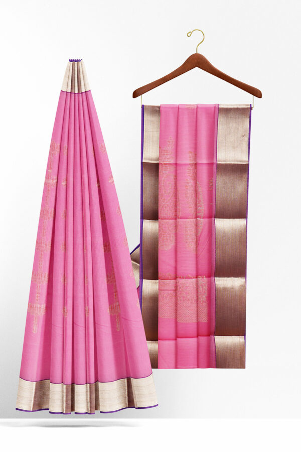 sri kumaran stores semi silk cotton baby pink saree with golden border 2