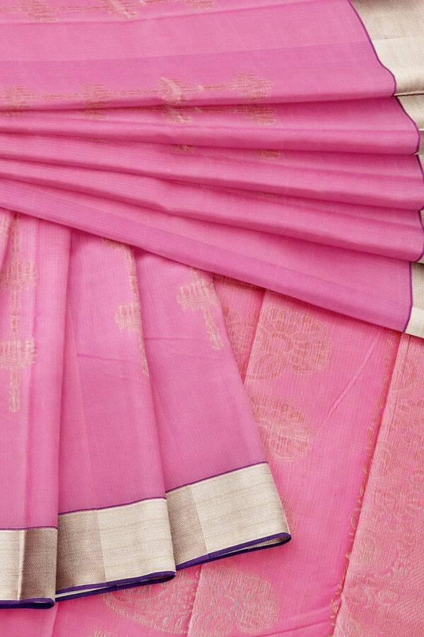 sri kumaran stores semi silk cotton baby pink saree with golden border 5