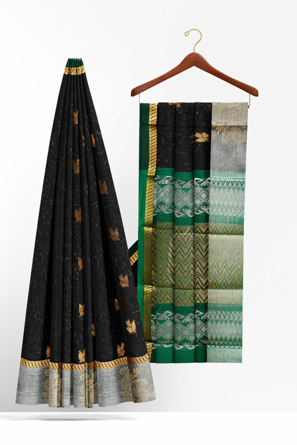 sri kumaran stores semi silk cotton black saree with silver colour border 2
