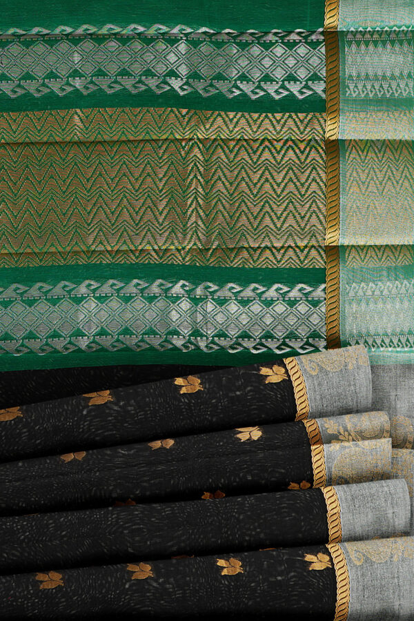 sri kumaran stores semi silk cotton black saree with silver colour border 4