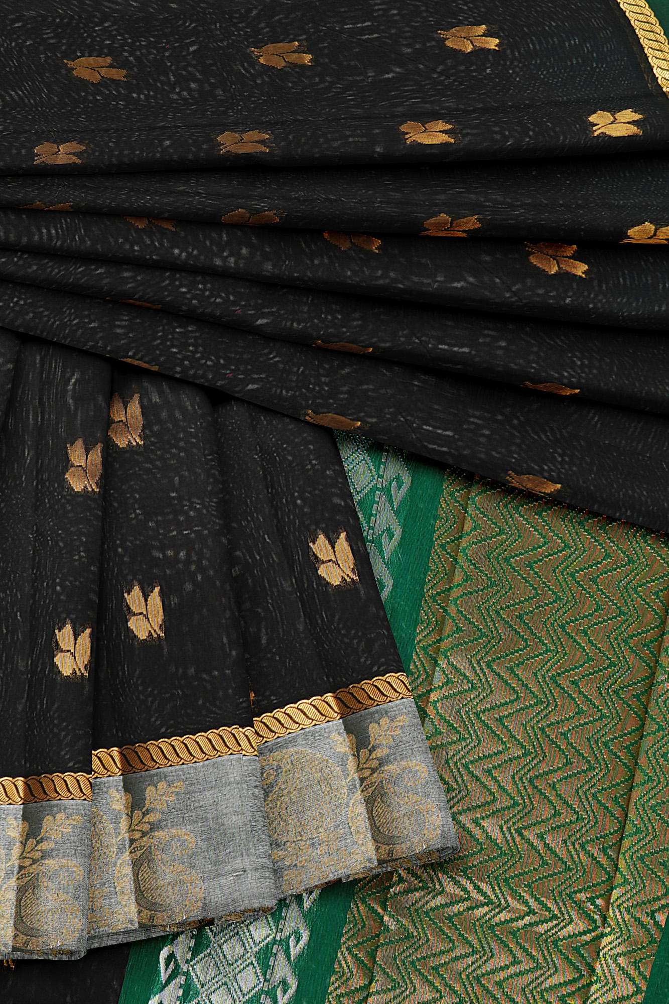 sri kumaran stores semi silk cotton black saree with silver colour border 5