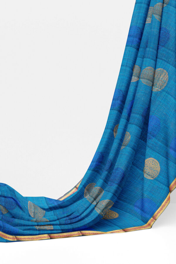 sri kumaran stores semi silk cotton blue saree with golden colour border 3