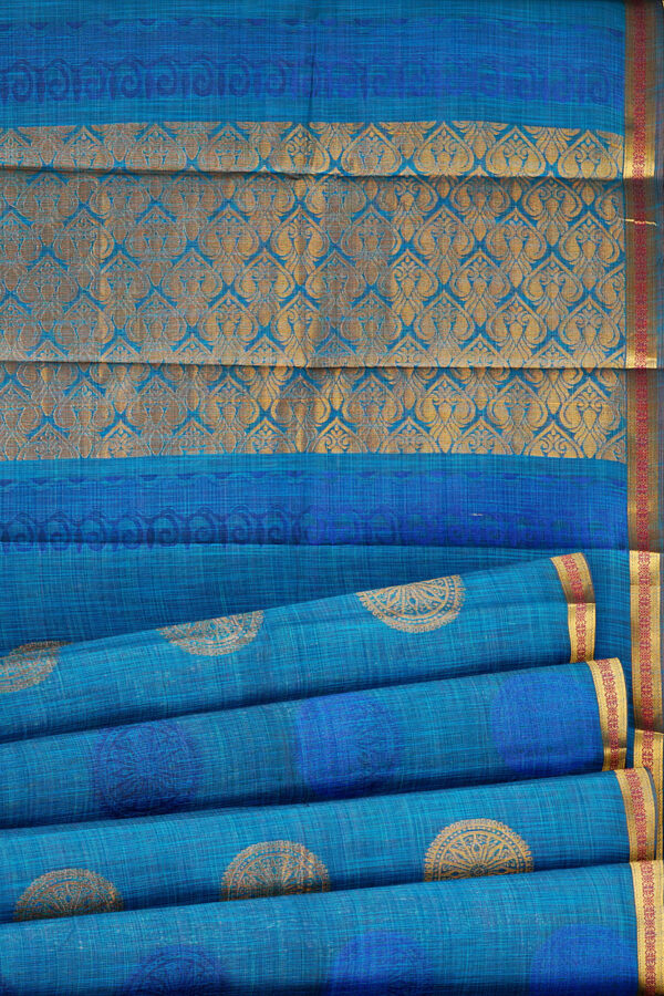sri kumaran stores semi silk cotton blue saree with golden colour border 4