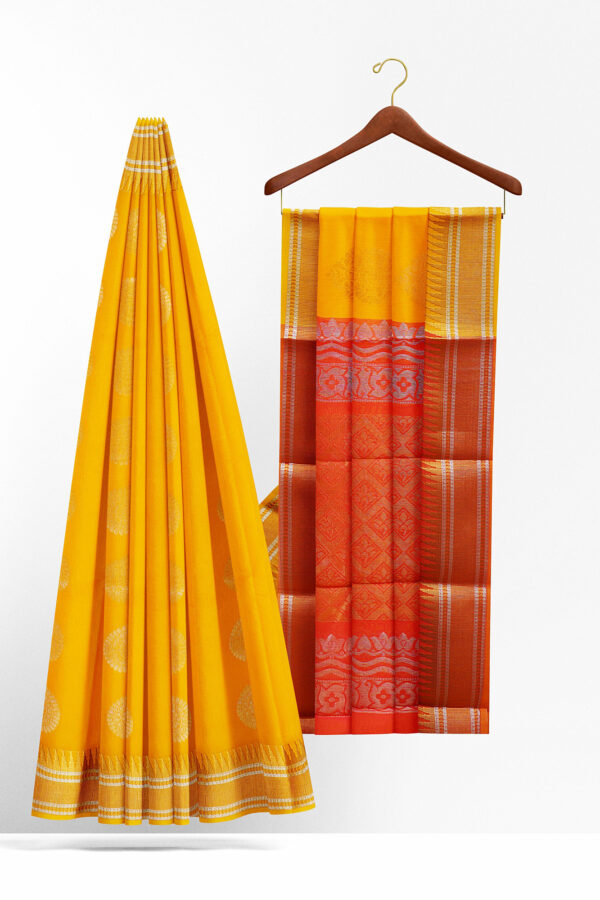 sri kumaran stores semi silk cotton bright yellow saree with golden border 2
