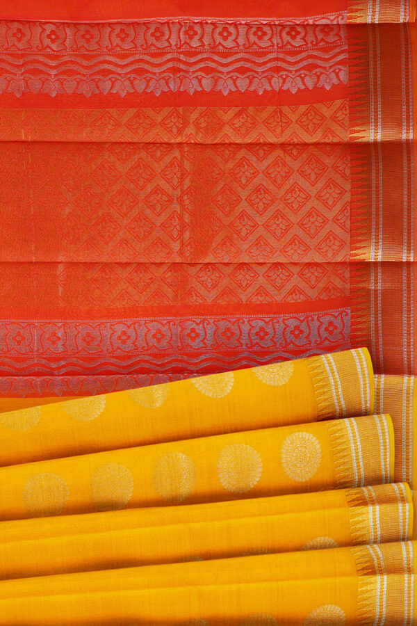 sri kumaran stores semi silk cotton bright yellow saree with golden border 4