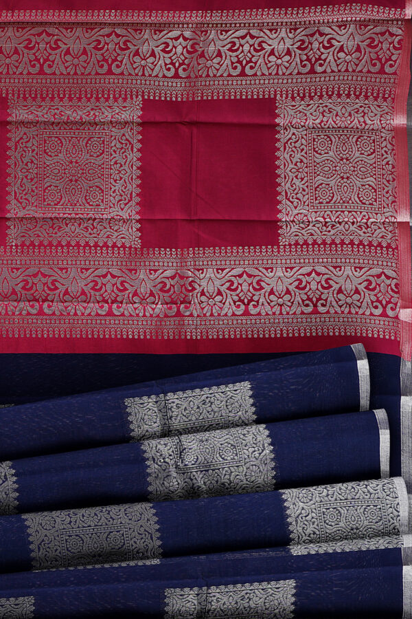 sri kumaran stores semi silk cotton dark blue saree with silver border 4