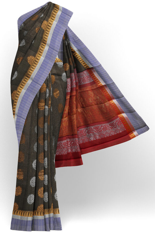 sri kumaran stores semi silk cotton dark green saree with blue border 1