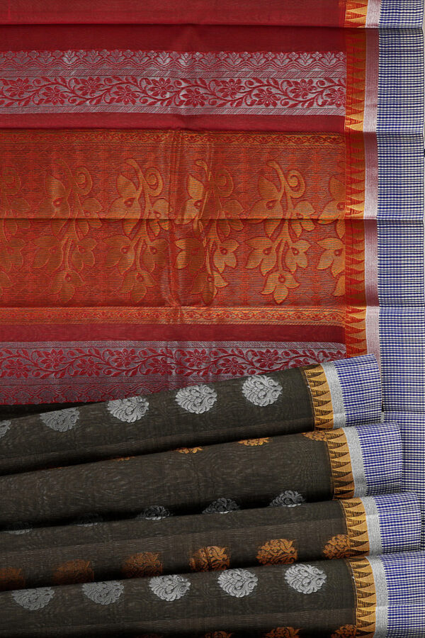 sri kumaran stores semi silk cotton dark green saree with blue border 4