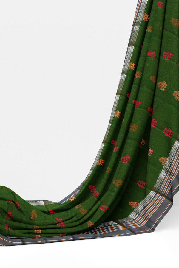 sri kumaran stores semi silk cotton dark green saree with silver grey border 3
