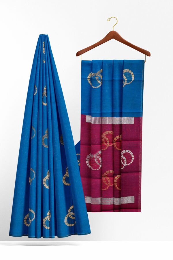 sri kumaran stores semi silk cotton denim blue saree with denim blue border 2
