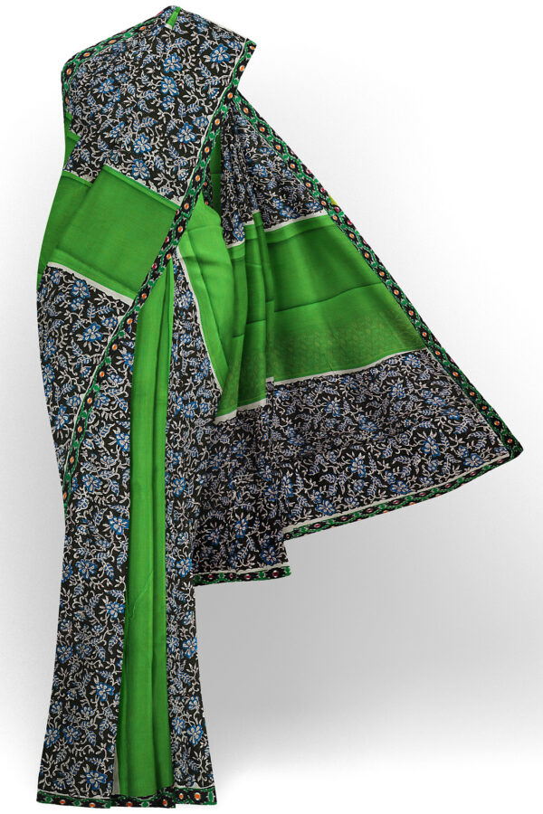sri kumaran stores semi silk cotton green floral saree with blue green border 1