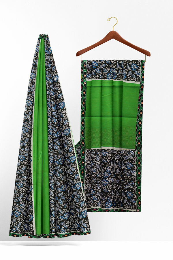 sri kumaran stores semi silk cotton green floral saree with blue green border 2