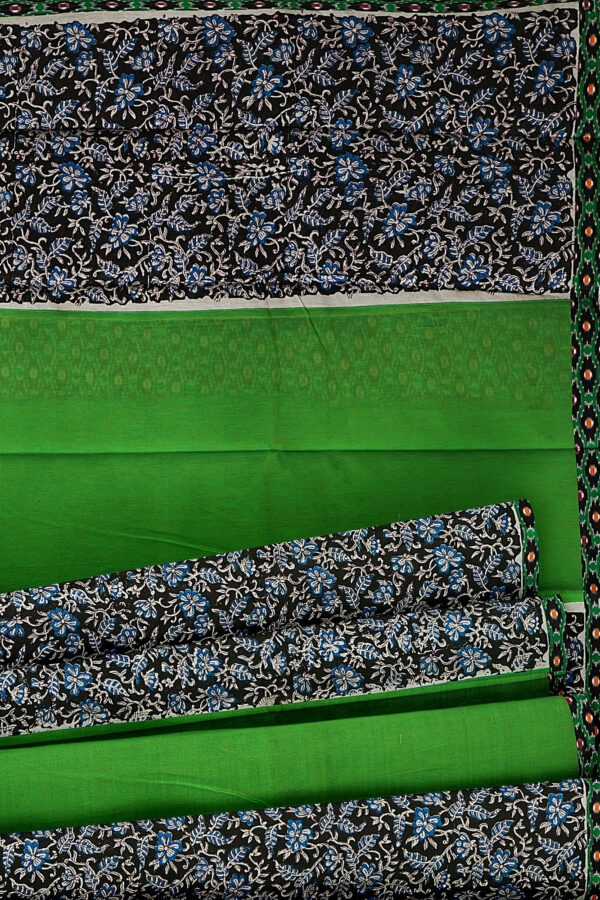 sri kumaran stores semi silk cotton green floral saree with blue green border 4