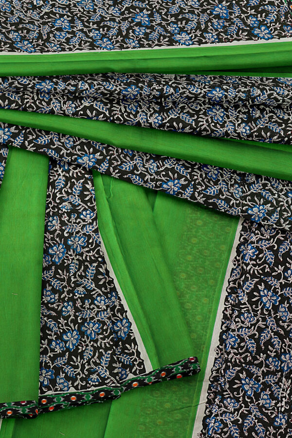 sri kumaran stores semi silk cotton green floral saree with blue green border 5