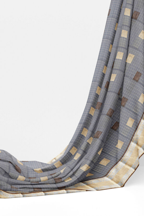 sri kumaran stores semi silk cotton grey saree with golden border 3