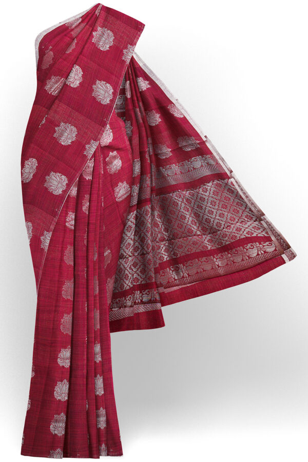 sri kumaran stores semi silk cotton maroon saree with silver border 1