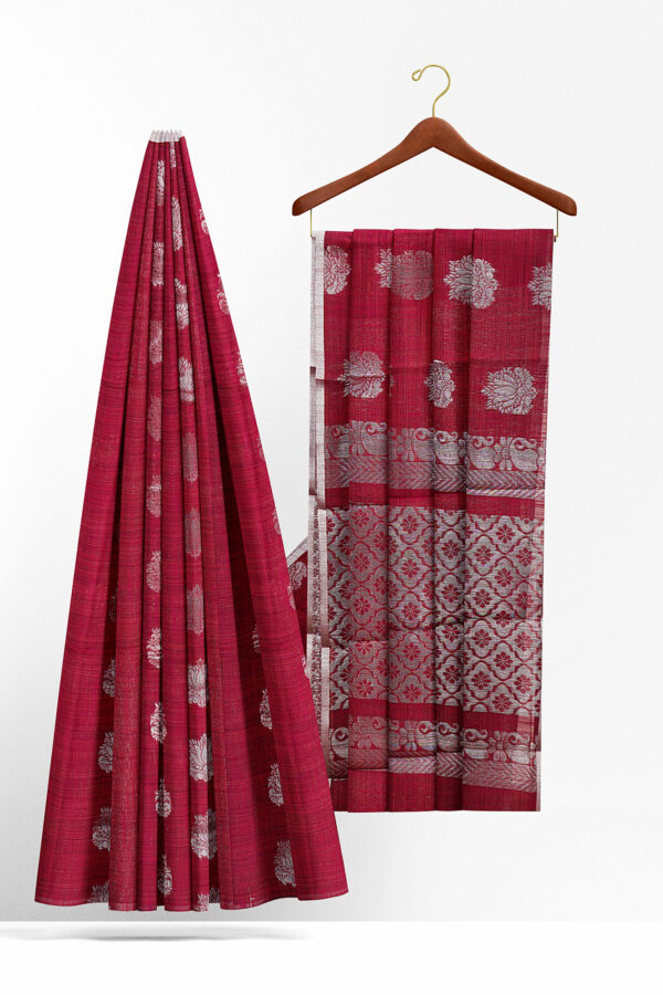 sri kumaran stores semi silk cotton maroon saree with silver border 2