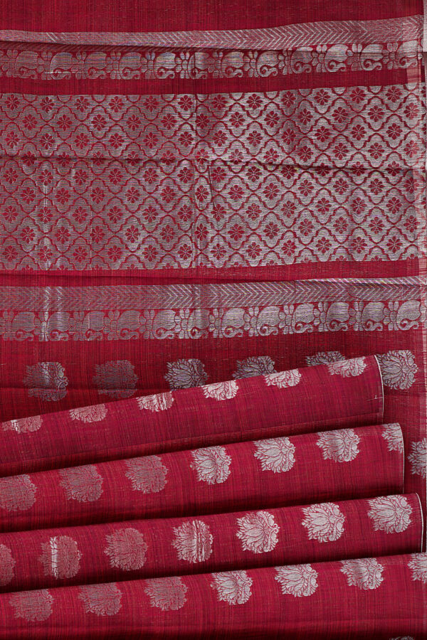 sri kumaran stores semi silk cotton maroon saree with silver border 4