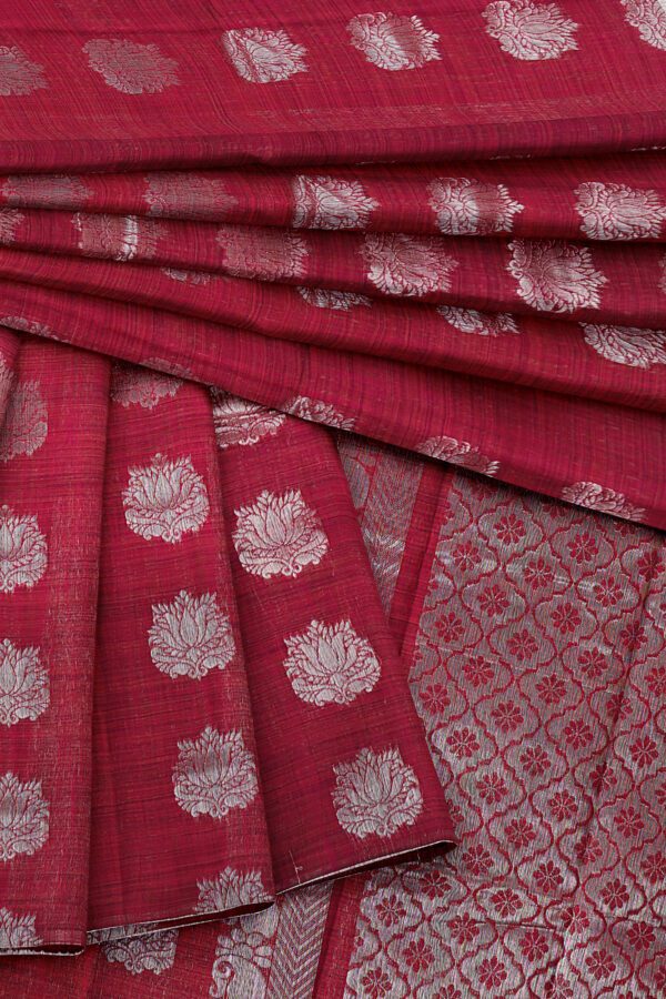 sri kumaran stores semi silk cotton maroon saree with silver border 5