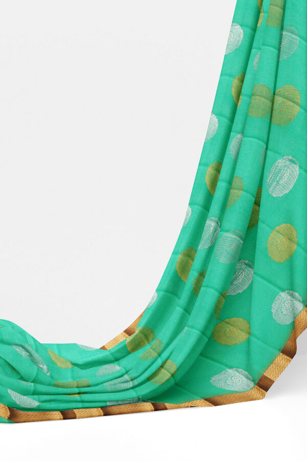 sri kumaran stores semi silk cotton mint green saree with golden colour border 3