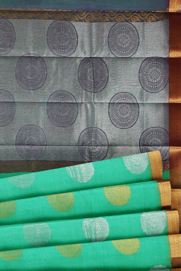 sri kumaran stores semi silk cotton mint green saree with golden colour border 4