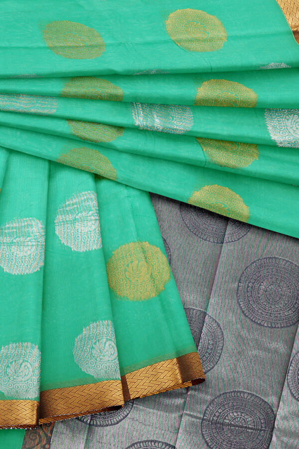 sri kumaran stores semi silk cotton mint green saree with golden colour border 5