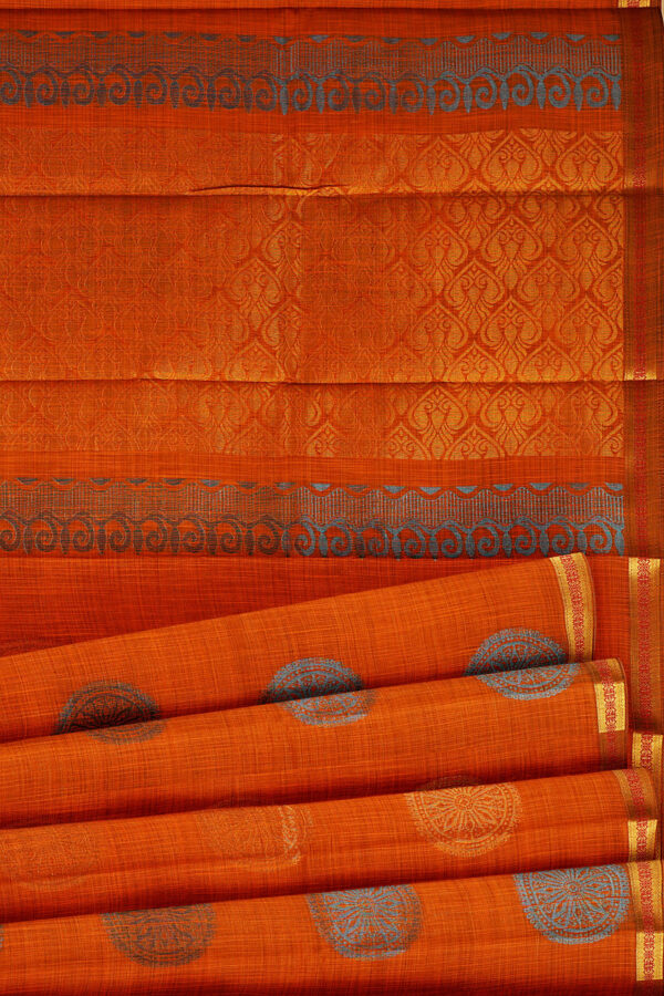 sri kumaran stores semi silk cotton orange saree with golden border 4