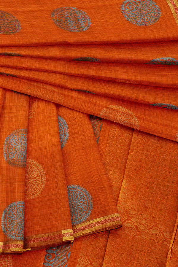 sri kumaran stores semi silk cotton orange saree with golden border 5