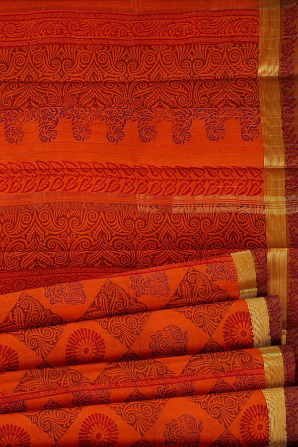 sri kumaran stores semi silk cotton orange saree with golden brown border 4
