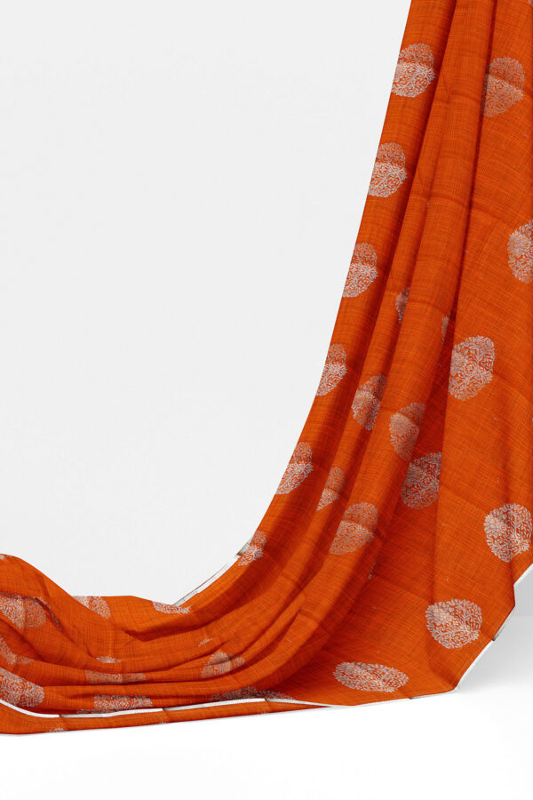 sri kumaran stores semi silk cotton orange saree with silver colour border 3