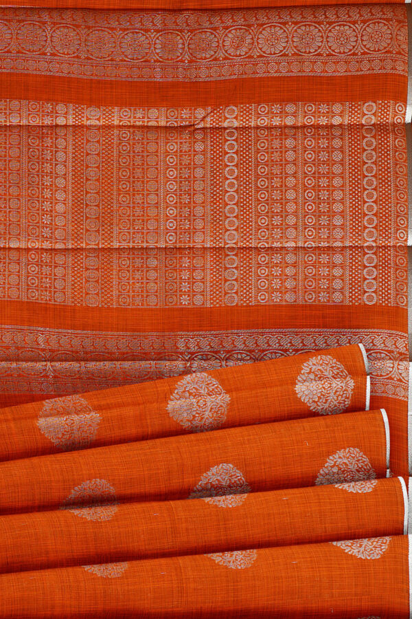 sri kumaran stores semi silk cotton orange saree with silver colour border 4