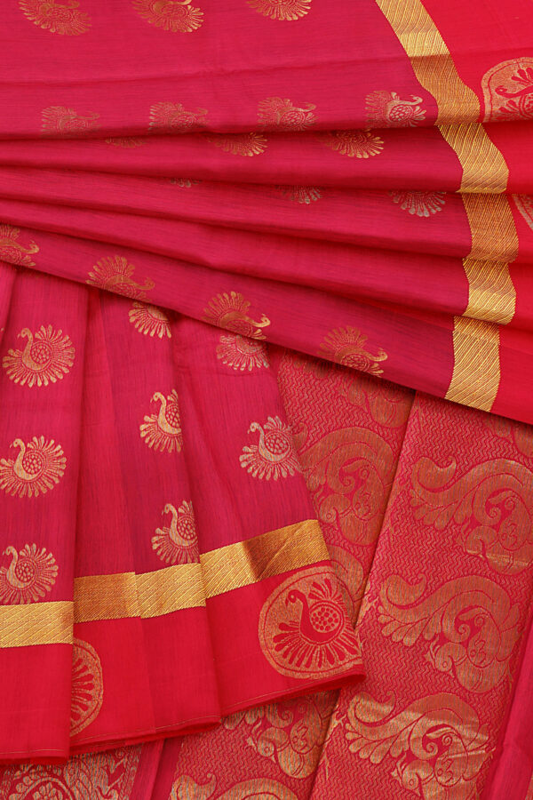 sri kumaran stores semi silk cotton pink saree with golden red border 5