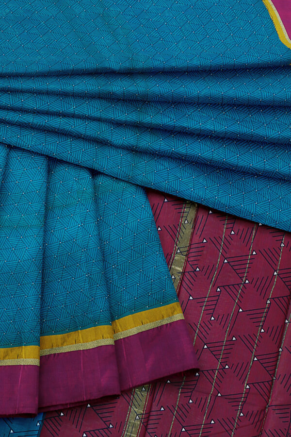 sri kumaran stores semi silk cotton printed blue saree with purple border 5