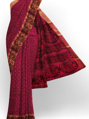 sri kumaran stores semi silk cotton printed dark purple saree with floral border 1