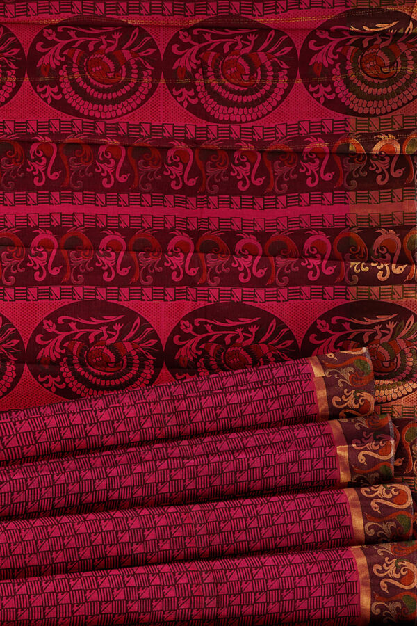 sri kumaran stores semi silk cotton printed dark purple saree with floral border 4