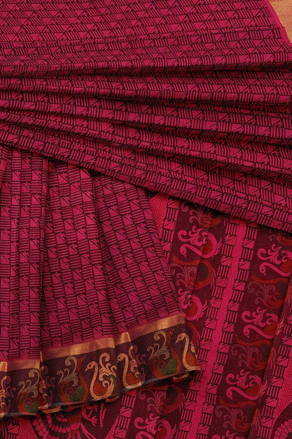 sri kumaran stores semi silk cotton printed dark purple saree with floral border 5