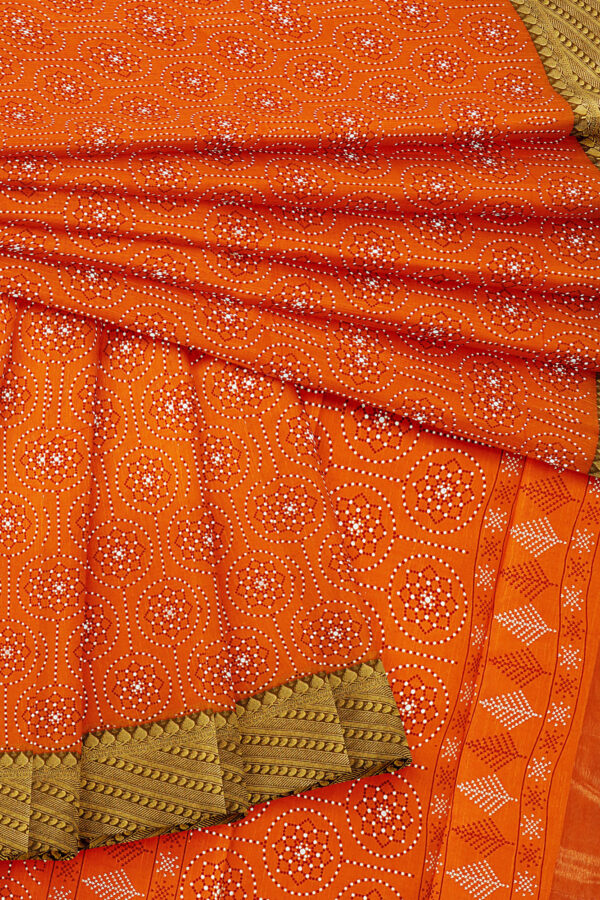 sri kumaran stores semi silk cotton printed orange saree with golden green border 5