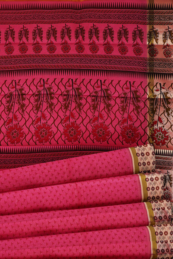 sri kumaran stores semi silk cotton printed pink saree with floral border 4