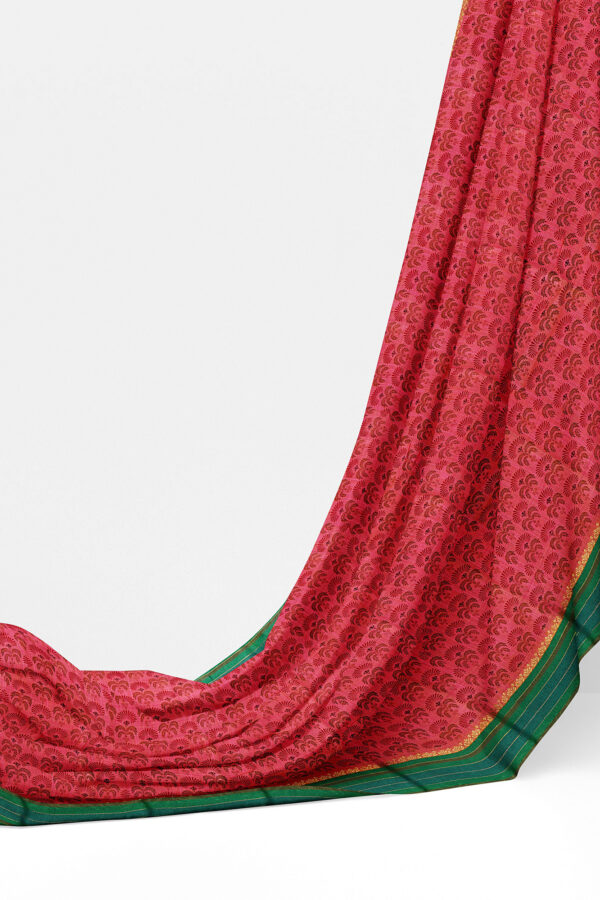 sri kumaran stores semi silk cotton printed pink saree with green border 3