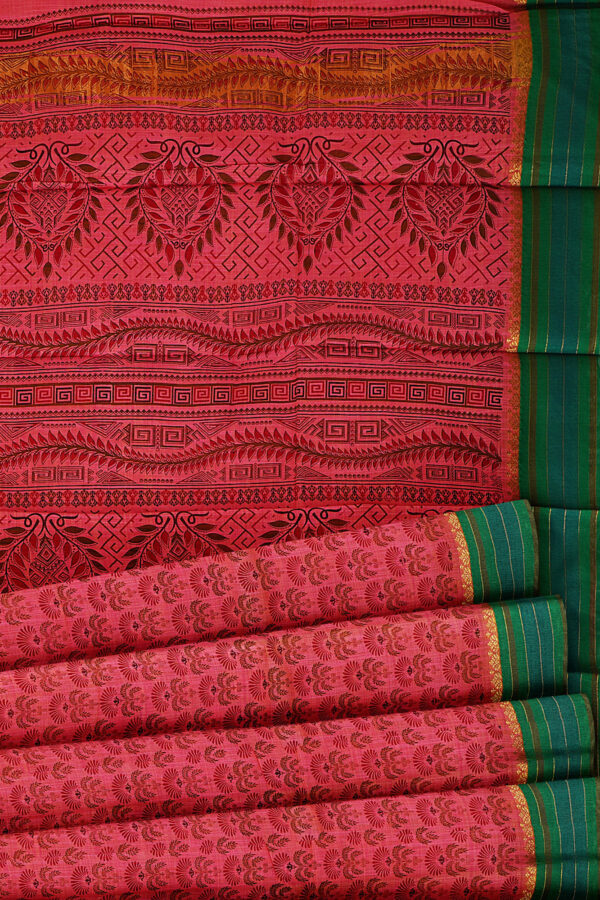 sri kumaran stores semi silk cotton printed pink saree with green border 4