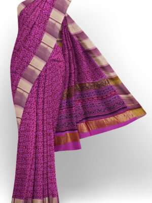 sri kumaran stores semi silk cotton printed purple saree with golden border 1