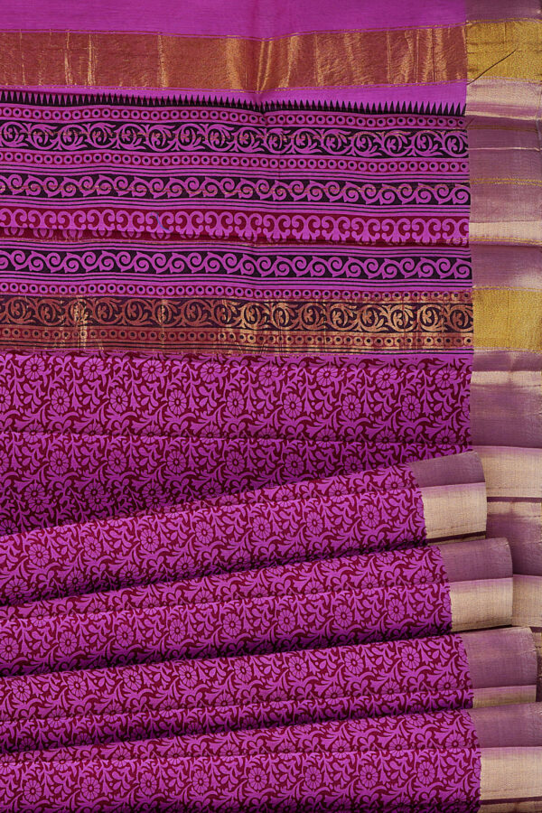 sri kumaran stores semi silk cotton printed purple saree with golden border 4