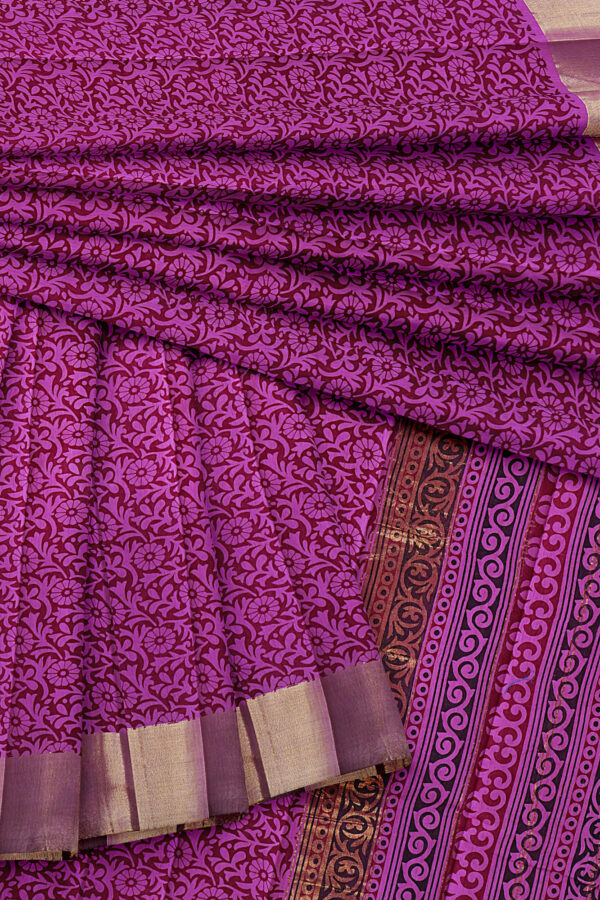 sri kumaran stores semi silk cotton printed purple saree with golden border 5
