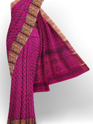 sri kumaran stores semi silk cotton printed purple saree with golden border 1 1