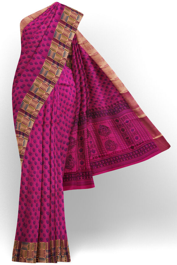 sri kumaran stores semi silk cotton printed purple saree with golden border 1 1