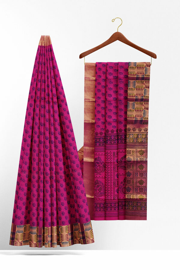 sri kumaran stores semi silk cotton printed purple saree with golden border 1 2
