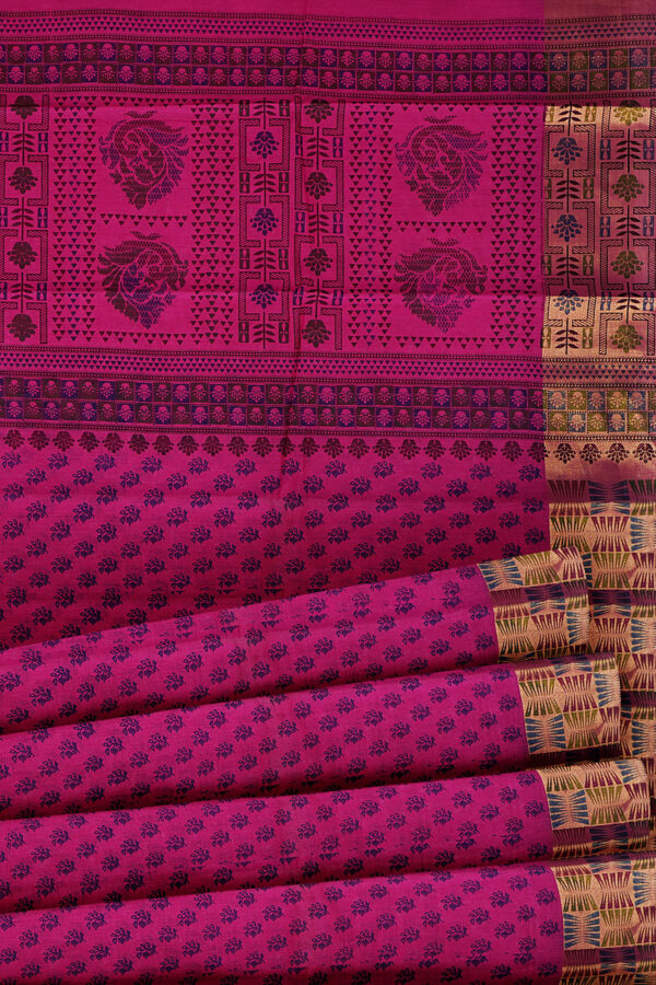 sri kumaran stores semi silk cotton printed purple saree with golden border 1 4
