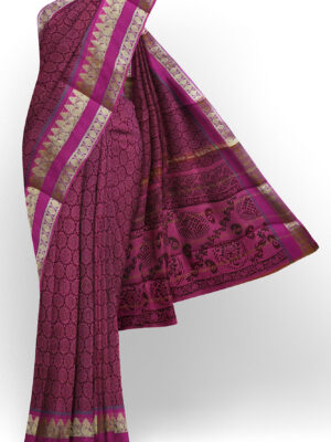 sri kumaran stores semi silk cotton printed violet saree with golden border 1