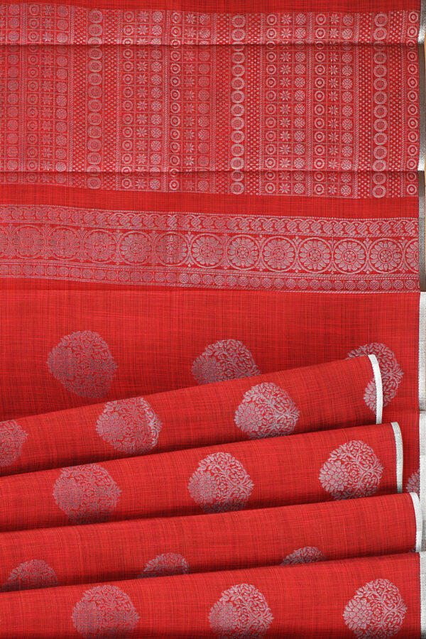 sri kumaran stores semi silk cotton red saree with silver border 4