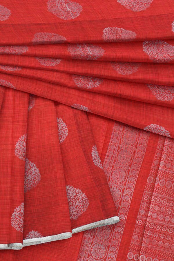 sri kumaran stores semi silk cotton red saree with silver border 5